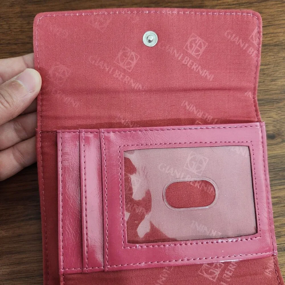 Giani Bernini Womens Pink Leather Trifold Wallet Silver Hardware